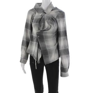 R+A Women Basic Jacket Gray Plaid Collared Snap Closure Long Sleeve Size L